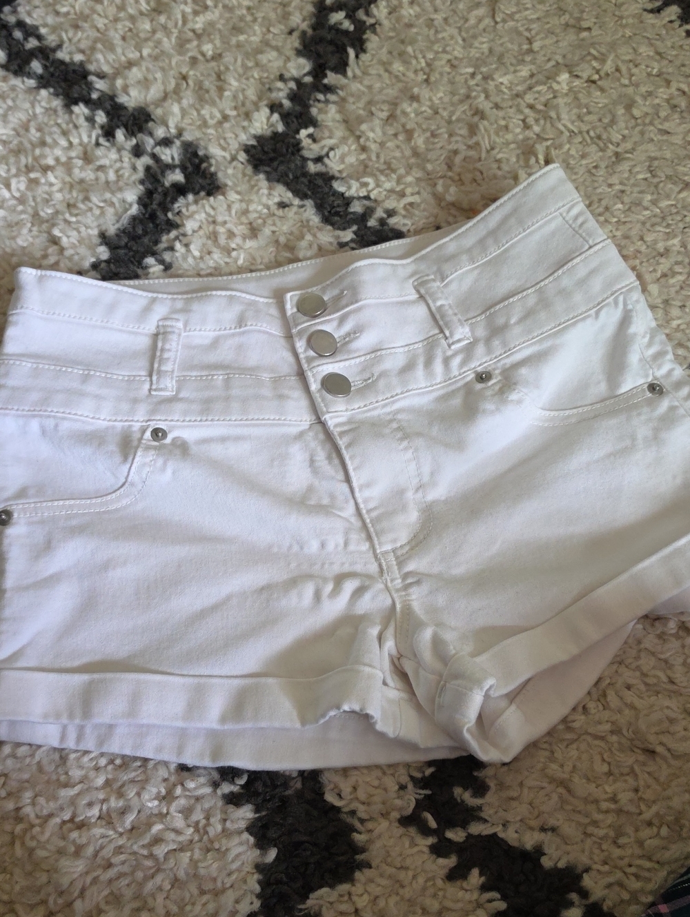 Xhilaration White High-Waist Triple-Button Denim Shorts